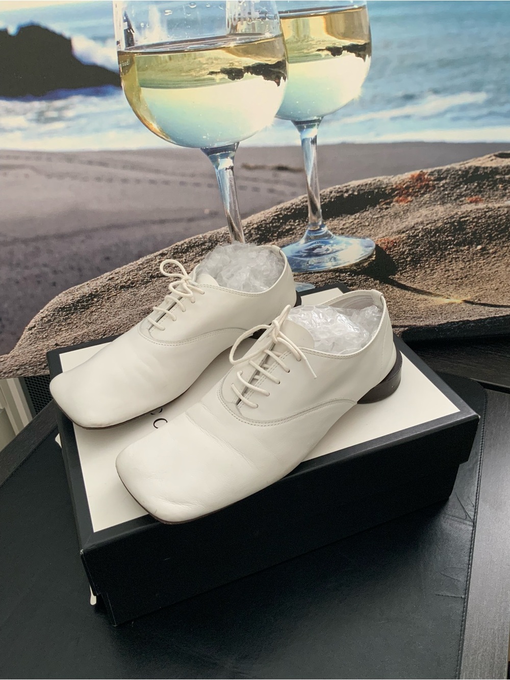 Repetto White Leather Oxford Lace-Up Shoes